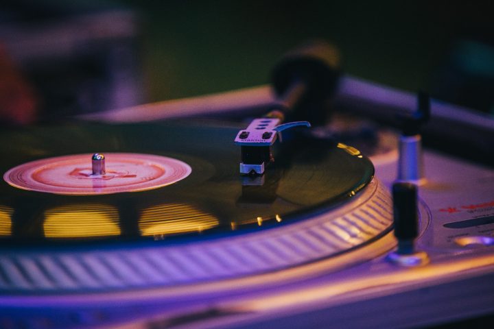 A turntable playing a record.